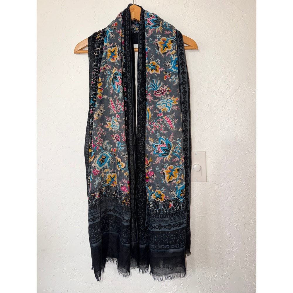 Saachi Viscose Black Floral Pashmina Shawl Scarf Fringe Boho Wrap Oversize Large